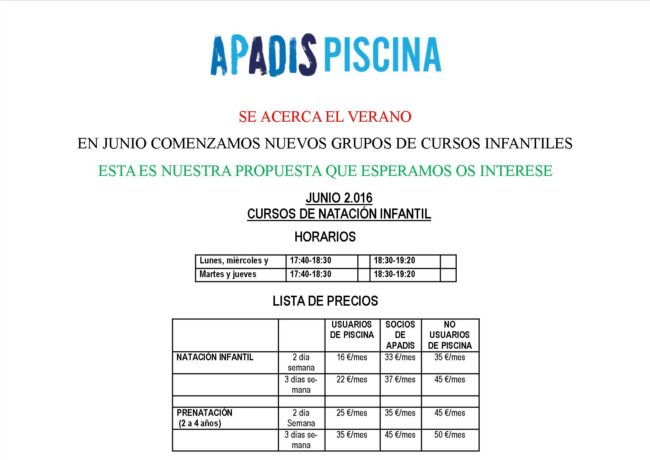 APADIS PISCINA JUNIO CURSOS INFANTILES